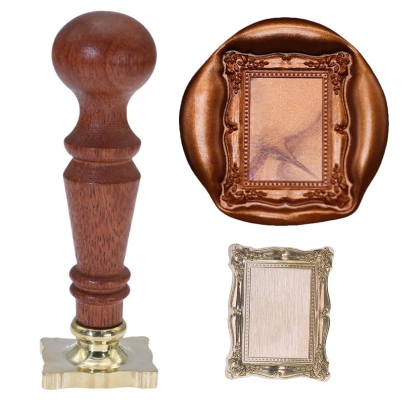 Atopbb Frame Wax Seal Stamp, 3D Embossed Frame Relief Carving Wax Sealing Stamp, Framewaxstamp Head Wood Stamp Handle, Waxstamp for Wedding Invitations, Letter Sealing (F07) - Image 2